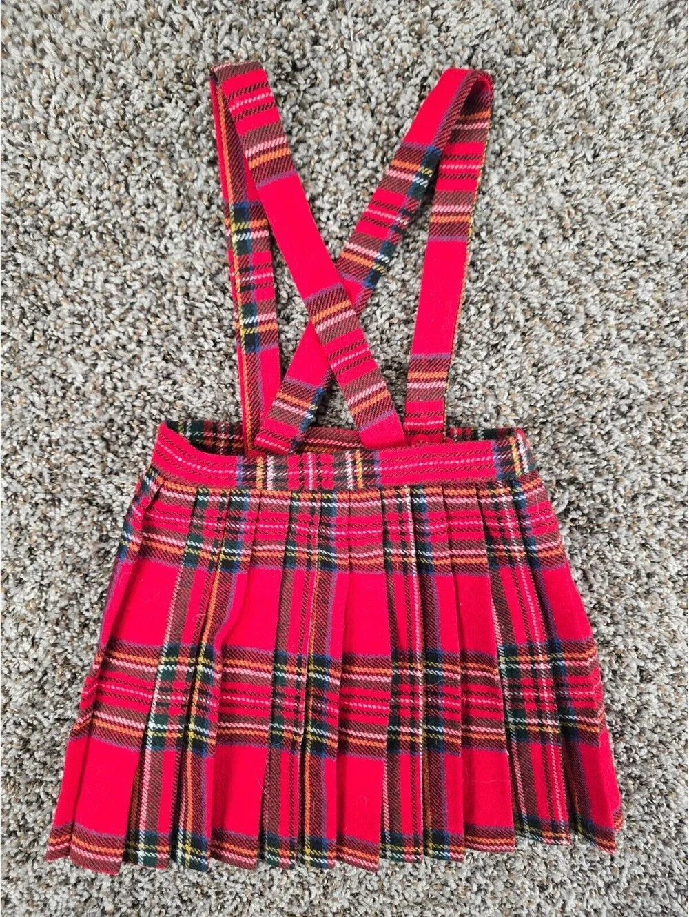Kini Danish Design Toddler Girls Sz 3 Pleated Jumper Tartan Plaid Red Wool